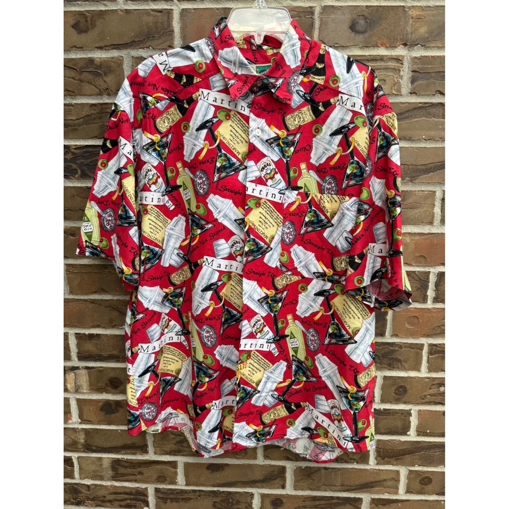 Johnny Cotton Mens Martini Shaken Not Stirred Novelty Shirt Red Med Made in USA‎